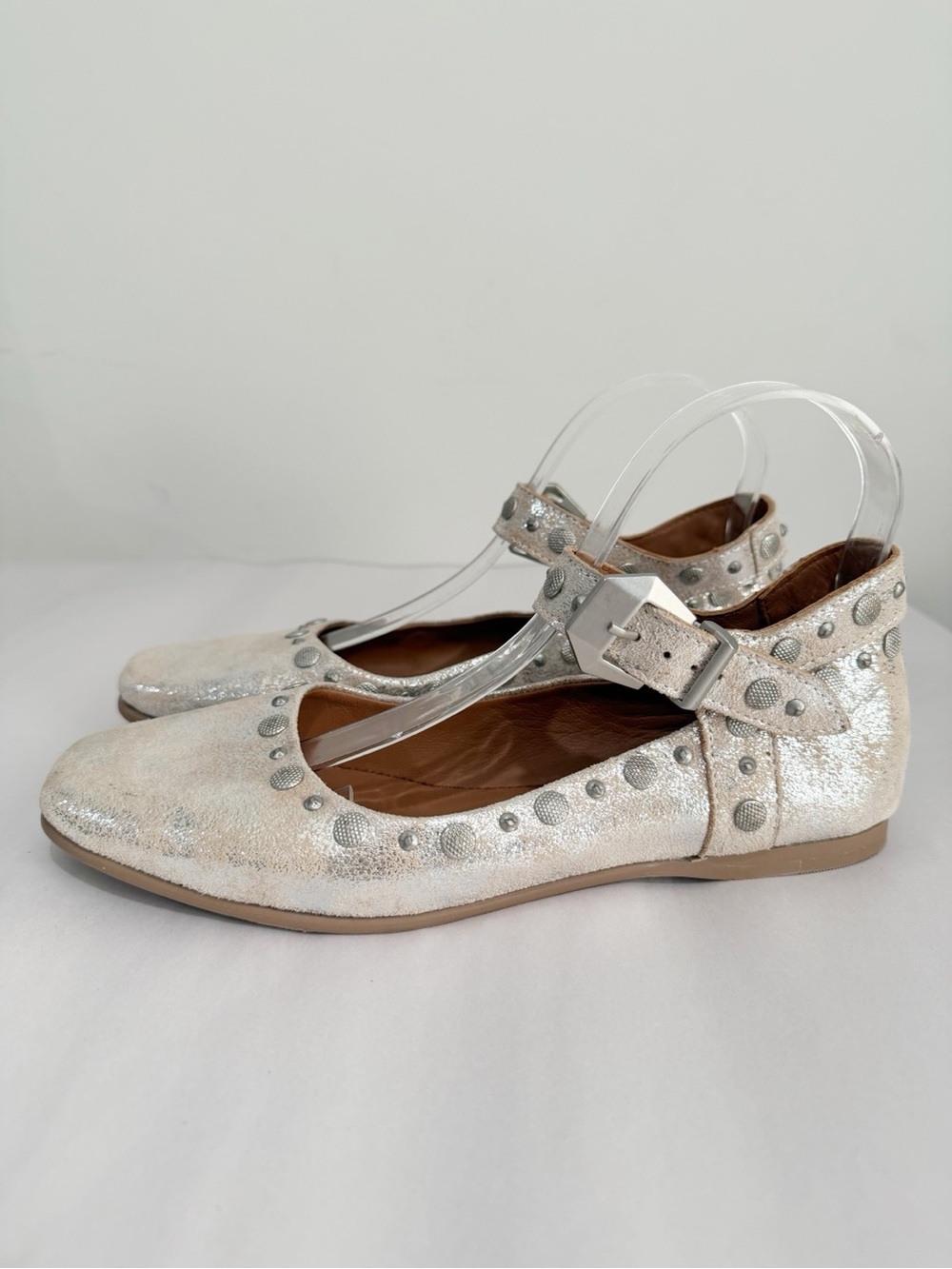 FREE PEOPLE Mystic Mary Jane Flats Champagne Studded Festival Size 38 - Picture 3 of 14